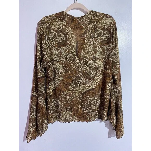 Vtg Bohemian Babydoll Top 18/20 90's Y2K Brown Paisley Fall Prairie Hippie USA - Picture 2 of 13